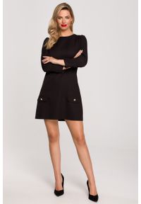 MOE - Minimalistyczna Sukienka z Ozdobnymi Guzikami - Czarna. Kolor: czarny. Materiał: poliester, elastan #1