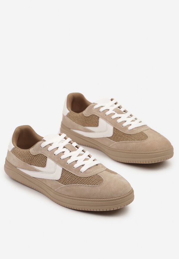 Renee - Brązowe Sneakersy ze Skóry Naturalnej w Stylu Kultowych Tenisówek Faloretia. Kolor: brązowy. Materiał: skóra. Szerokość cholewki: normalna. Wzór: aplikacja