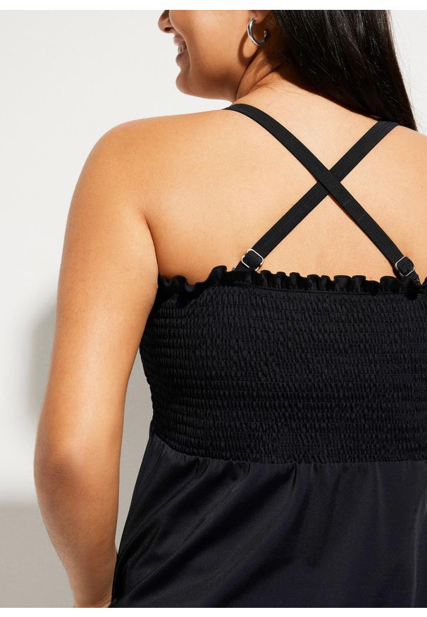 bonprix - Tankini z biustonoszem bandeau z marszczeniem (2 części). Kolor: czarny. Długość rękawa: na ramiączkach