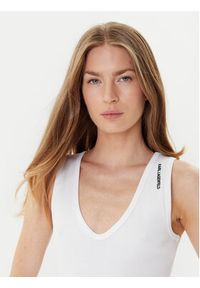 Karl Lagerfeld - KARL LAGERFELD Top A3W17005 Biały Slim Fit. Typ kołnierza: dekolt w karo. Kolor: biały. Materiał: bawełna #5