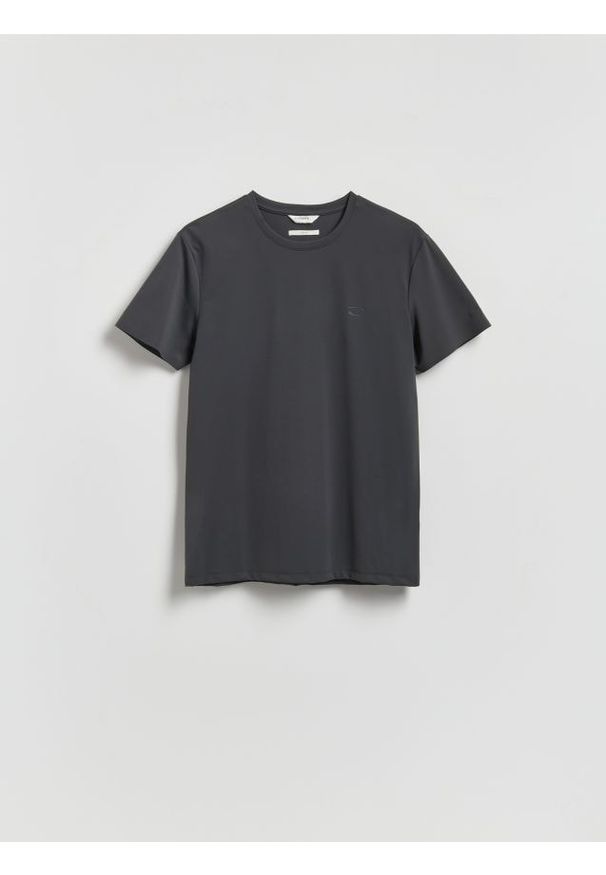 Reserved - T-shirt slim z bawełną merceryzowaną - ciemnoszary. Kolor: szary. Materiał: bawełna