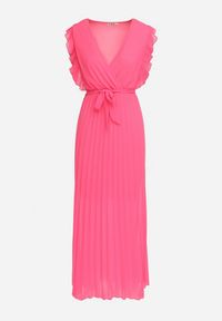 Born2be - Różowa Plisowana Sukienka Maxi Wiskozowa z Kopertowym Dekoltem i Falbankami Glimes. Typ kołnierza: kołnierz z falbankami. Kolor: różowy. Materiał: wiskoza. Typ sukienki: kopertowe. Długość: maxi #5