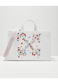 OFF-WHITE - Biała torba shopper ze strzałami. Kolor: biały. Wzór: gładki, kwiaty, kolorowy. Rodzaj torebki: do ręki