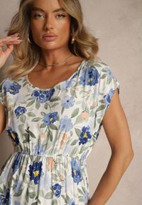 Renee - Niebieska Rozkloszowana Sukienka z Bawełną w Kwiaty Talisenia. Okazja: na co dzień. Kolor: niebieski. Materiał: bawełna. Wzór: kwiaty. Sezon: lato, wiosna. Styl: elegancki, casual #3