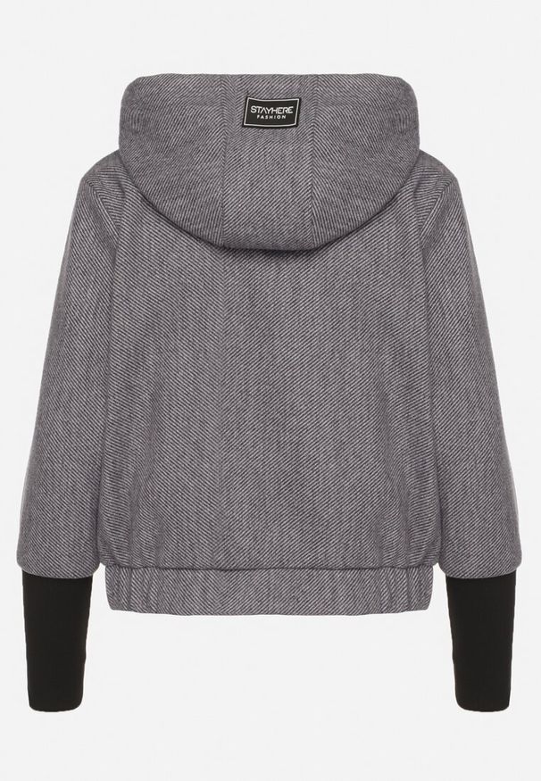 Born2be - Szara Kurtka z Kapturem Ozdobnymi Rękawami i Ściągaczem w Pasie Tulorelle. Okazja: na co dzień. Typ kołnierza: kaptur. Kolor: szary. Materiał: jeans. Styl: casual
