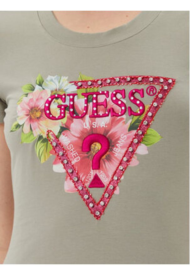 Guess T-Shirt W5GI10 J1314 Zielony Slim Fit. Kolor: zielony. Materiał: bawełna