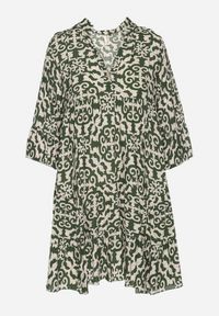 Born2be - Zielona Sukienka Rozkloszowana z Bawełny w Etniczny Wzór Zalista. Okazja: na co dzień. Kolor: zielony. Materiał: bawełna. Typ sukienki: rozkloszowane. Styl: boho, casual #5