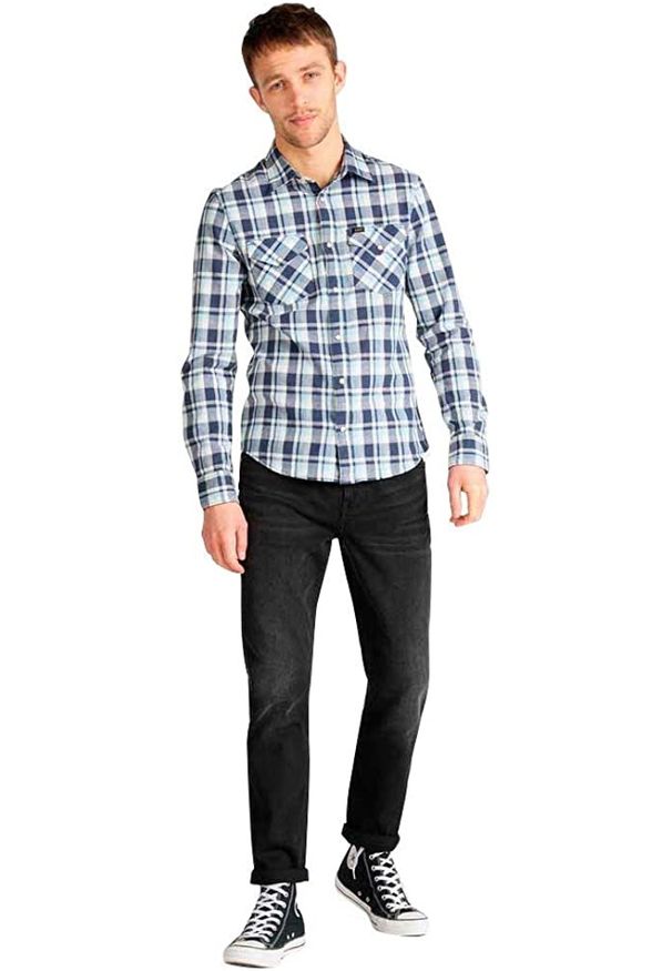 Lee - LEE CLEAN WESTERN SHIRT MĘSKA KOSZULA MATERIAŁOWA SLIM FIT NAVY L644DI35 112115488. Materiał: materiał
