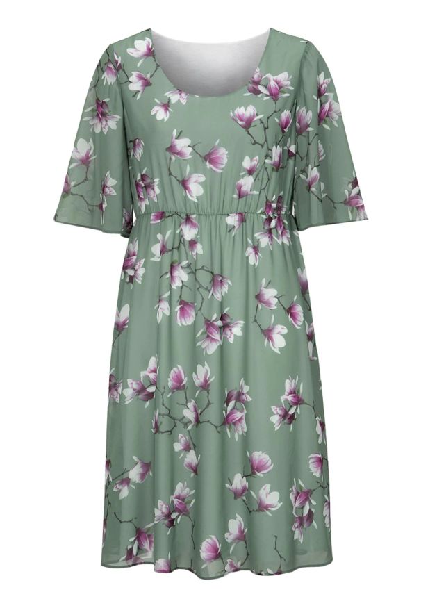 Cellbes - Elegancka sukienka z tkaniny w kwiaty z szerokimi rękawami. Materiał: tkanina. Wzór: kwiaty. Styl: elegancki