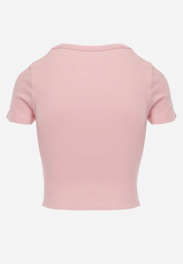 Renee - Różowy Krótki T-shirt Basic z Okrągłym Dekoltem Gresalor. Okazja: na co dzień. Kolor: różowy. Materiał: zamsz, jeans. Długość: krótkie. Styl: casual, klasyczny