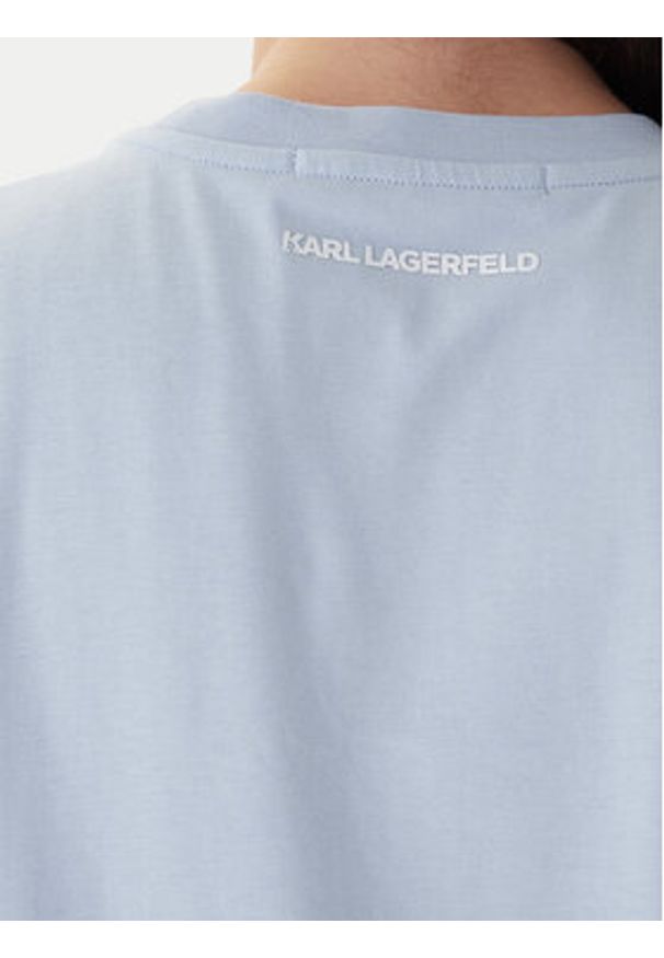 Karl Lagerfeld - KARL LAGERFELD T-Shirt A1W17128 Błękitny Regular Fit. Typ kołnierza: dekolt w karo. Kolor: niebieski. Materiał: bawełna