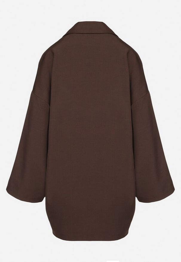 Born2be - Brązowa Marynarka Oversize Dwurzędowa z Imitacją Kieszeni Tinnielle. Okazja: na co dzień. Kolor: brązowy. Materiał: jeans. Styl: casual, wizytowy