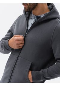 Ombre Clothing - Bluza męska rozpinana hoodie z nadrukami - grafitowa V1 B1423 - XXL. Kolor: szary. Materiał: bawełna, poliester, elastan. Wzór: nadruk