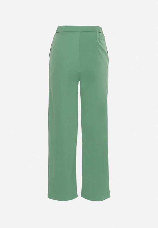 Born2be - Zielone Eleganckie Szerokie Spodnie z Gumką w Pasie Zapinane na Suwak Barcarola. Okazja: na co dzień. Kolor: zielony. Materiał: jedwab. Styl: elegancki