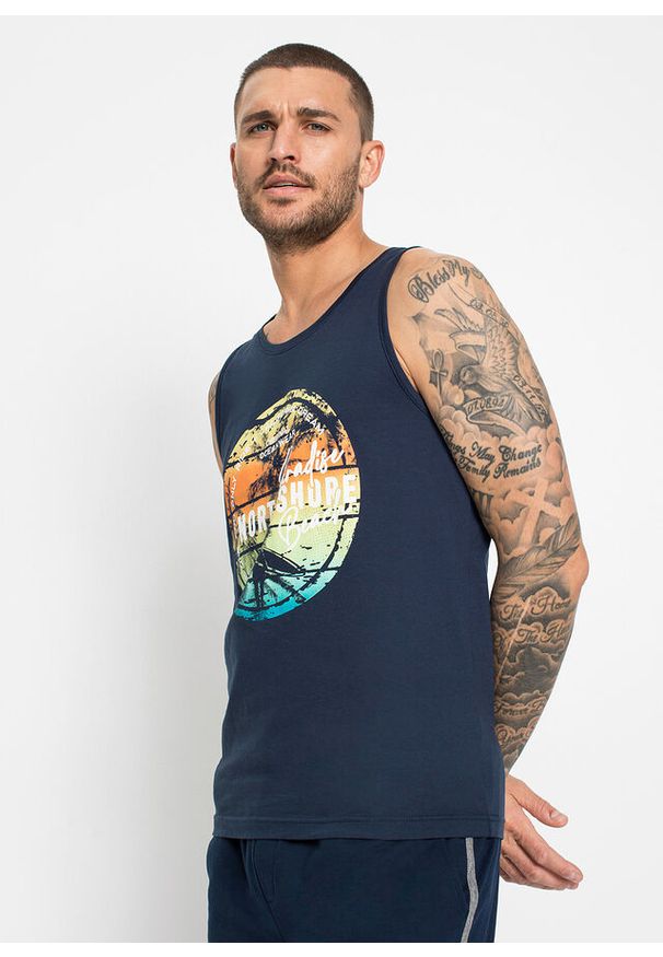 bonprix - Tank top (2 szt.). Kolor: niebieski. Wzór: nadruk. Sezon: lato