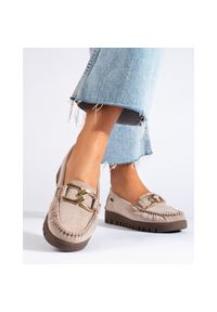 Goodin Beżowe mokasyny damskie zamszowe beżowy. Kolor: beżowy. Materiał: zamsz #2