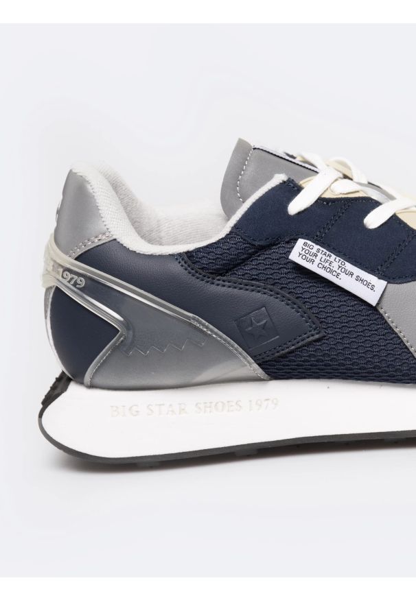 Big-Star - Sneakersy męskie ze skóry naturalnej granatowe RR174373 403. Okazja: na co dzień. Kolor: niebieski. Materiał: skóra