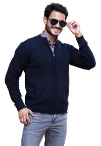 M. Lasota - polski producent - Granatowy rozpinany sweter męski kardigan SL12. Kolor: niebieski. Materiał: akryl, bawełna. Wzór: gładki #1