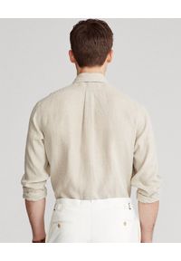 Ralph Lauren - RALPH LAUREN - Beżowa koszula z lnu Custom Fit. Typ kołnierza: polo, button down. Kolor: beżowy. Materiał: len. Wzór: haft #3