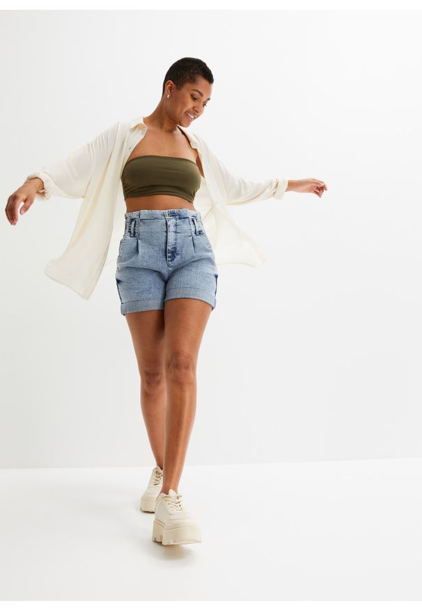 bonprix - Szorty dżinsowe paperbag. Kolor: niebieski