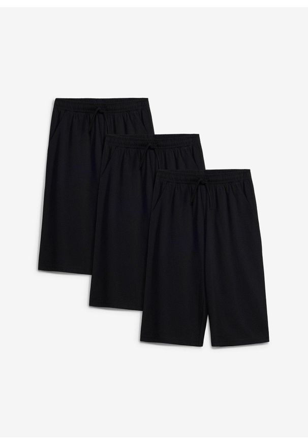 bonprix - Bermudy z dżerseju z czystej bawełny organicznej (3 szt.). Kolor: czarny. Materiał: jersey, bawełna