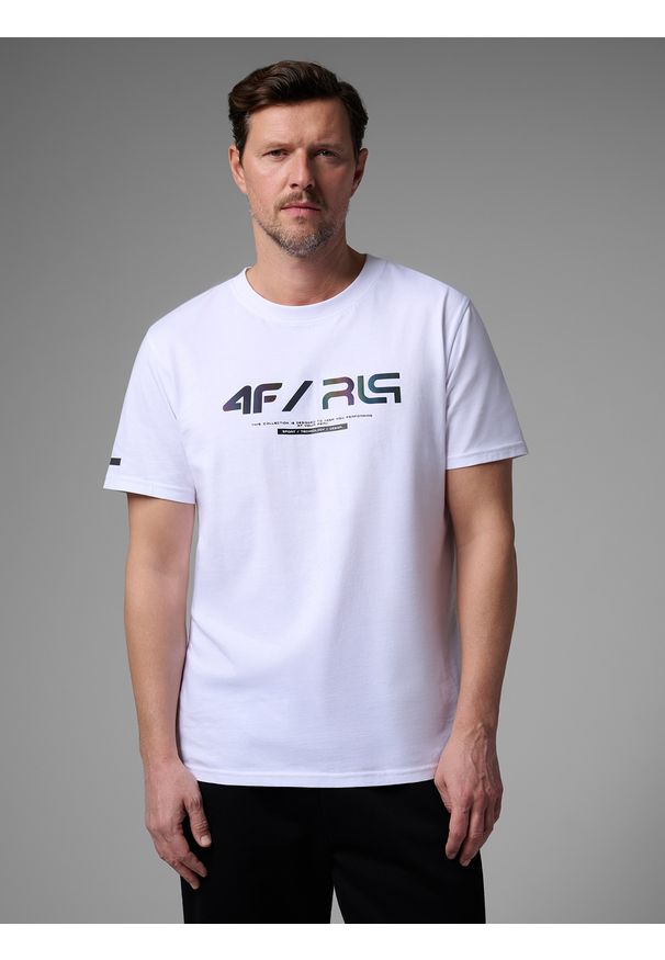 4f - 4F T-shirt regular z nadrukiem męski 4F x Robert Lewandowski - biały XL. Okazja: na co dzień. Kolor: biały. Materiał: bawełna, materiał. Wzór: nadruk. Styl: casual, sportowy