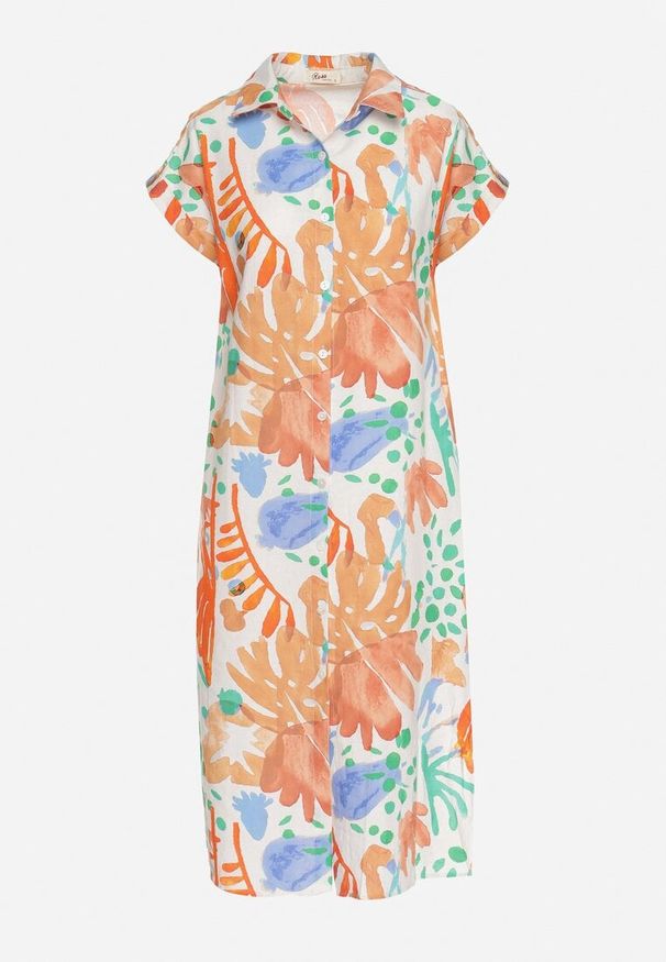 Born2be - Beżowa Bawełniana Sukienka o Koszulowym Kroju z Kieszeniami Middia. Okazja: na co dzień. Typ kołnierza: kołnierzyk klasyczny. Kolor: beżowy. Materiał: bawełna. Typ sukienki: koszulowe. Styl: elegancki, casual, klasyczny