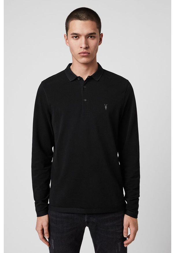 AllSaints - Longsleeve Reform Polo. Okazja: na co dzień. Typ kołnierza: polo. Kolor: czarny. Materiał: dzianina. Długość rękawa: długi rękaw. Styl: casual