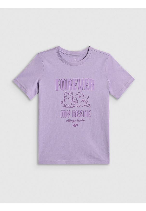 4f - 4F T-shirt regular z nadrukiem dziewczęcy - fioletowy 152 (11-12 lat). Okazja: na co dzień. Kolor: fioletowy. Materiał: materiał, bawełna, dzianina. Wzór: nadruk. Sezon: lato. Styl: casual