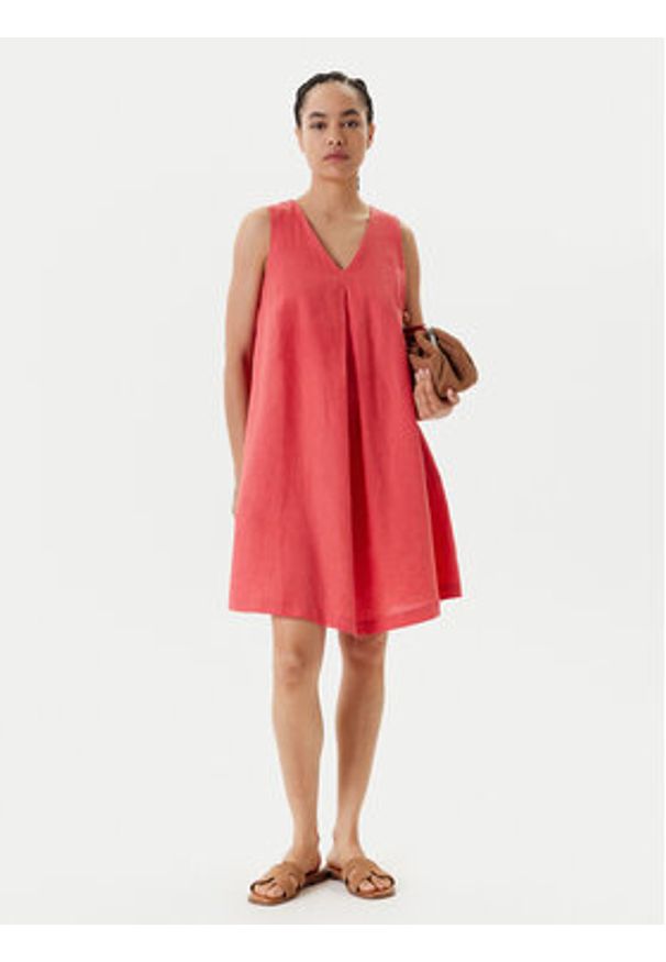 United Colors of Benetton - United Colors Of Benetton Sukienka letnia 4AGHDV0AX Czerwony Relaxed Fit. Kolor: czerwony. Materiał: len. Sezon: lato