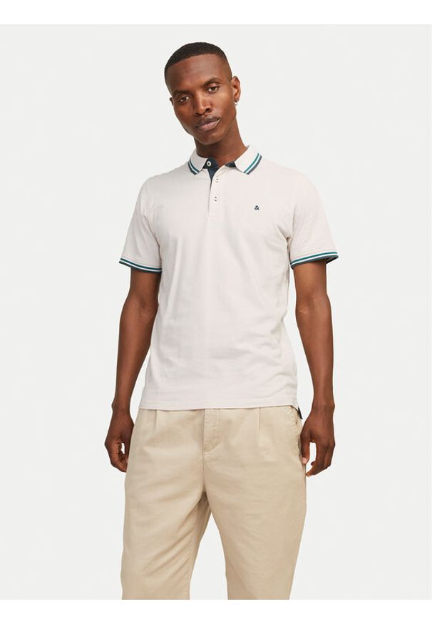 Jack & Jones - Jack&Jones Polo Paulos 12136668 Beżowy Slim Fit. Typ kołnierza: polo. Kolor: beżowy. Materiał: bawełna