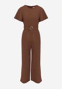 Born2be - Brązowy Kombinezon VICES z Paskiem i Geometryczną Klamrą Elinassa. Okazja: do pracy. Kolor: brązowy. Wzór: geometria. Styl: elegancki #3