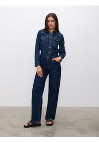 Sinsay - Jeansy wide leg - niebieski. Kolor: niebieski