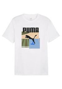 Puma - Męska Graficzna Koszulka Na Lato. Kolor: biały. Sezon: lato. Sport: turystyka piesza