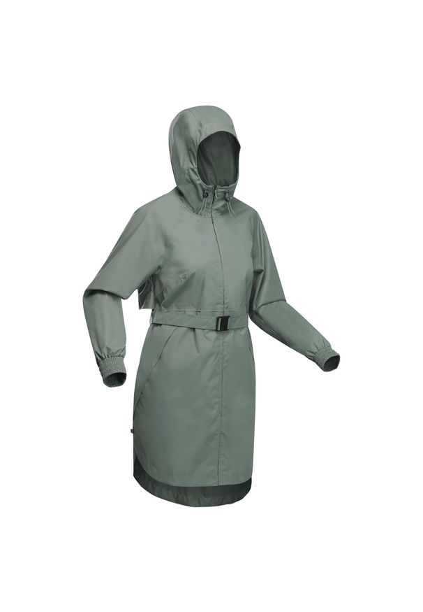 quechua - Kurtka turystyczna damska długa Quechua Raincut wodoodporna. Kolor: zielony, brązowy, wielokolorowy. Długość: długie. Sport: wspinaczka