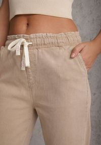 Renee - Beżowe Jeansy Mom Fit High Waist z Bawełny ze Ściągaczem w Pasie Phiales. Stan: podwyższony. Kolor: beżowy. Długość: długie. Wzór: gładki #8