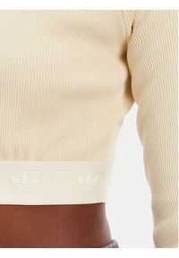 Adidas - adidas Bluzka Ribbed JD0013 Beżowy Slim Fit. Kolor: beżowy. Materiał: bawełna #4