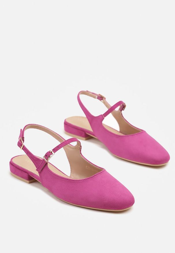 Renee - Fuksjowe Sandały Slingback Vices z Wkładką ze Skóry Naturalnej Sovritia. Okazja: na spotkanie biznesowe, do pracy, na co dzień. Zapięcie: pasek. Kolor: różowy. Materiał: skóra. Sezon: lato. Obcas: na płaskiej podeszwie. Styl: elegancki, casual, klasyczny, biznesowy