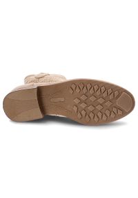 Beżowe Botki S.Barski Stylowe Ażurowe Obuwie Damskie Na Płaskim Obcasie. Okazja: na co dzień. Kolor: beżowy. Materiał: materiał. Wzór: ażurowy. Obcas: na obcasie. Styl: elegancki. Wysokość obcasa: niski #4