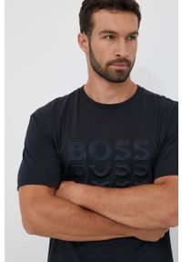 Boss Green t-shirt bawełniany BOSS GREEN kolor szary z aplikacją. Kolor: szary. Materiał: bawełna. Wzór: aplikacja #1
