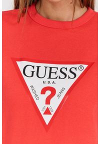 Guess - GUESS Czerwona damska bluza z dużym logo Original Fleece. Okazja: na co dzień. Typ kołnierza: bez kaptura. Kolor: czerwony. Materiał: materiał, poliester, bawełna. Styl: casual