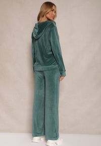Renee - Zielony Welurowy Komplet Dresowy Bluza z Kapturem i Szerokie Spodnie Poretta. Kolor: zielony. Materiał: dresówka, welur #4