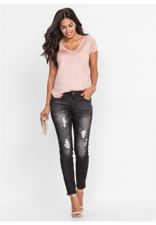 bonprix - T-shirt z miękkiej wiskozy. Typ kołnierza: dekolt w serek. Kolor: różowy. Materiał: wiskoza