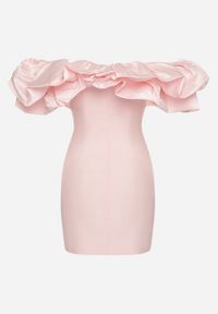 Born2be - Różowa Sukienka Mini o Fasonie Hiszpanki z Bufiastymi Falbanami Asissa. Okazja: na imprezę. Typ kołnierza: dekolt hiszpanka. Kolor: różowy. Styl: elegancki. Długość: mini #6