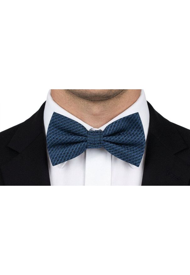 Mucha Męska z Poszetką - Chattier - Granatowa z Drobnym Wzorem. Kolor: niebieski. Styl: sportowy, elegancki