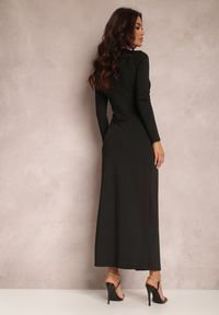 Renee - Czarna Sukienka Agathelle. Kolor: czarny. Wzór: aplikacja. Typ sukienki: kopertowe. Styl: glamour. Długość: maxi #4