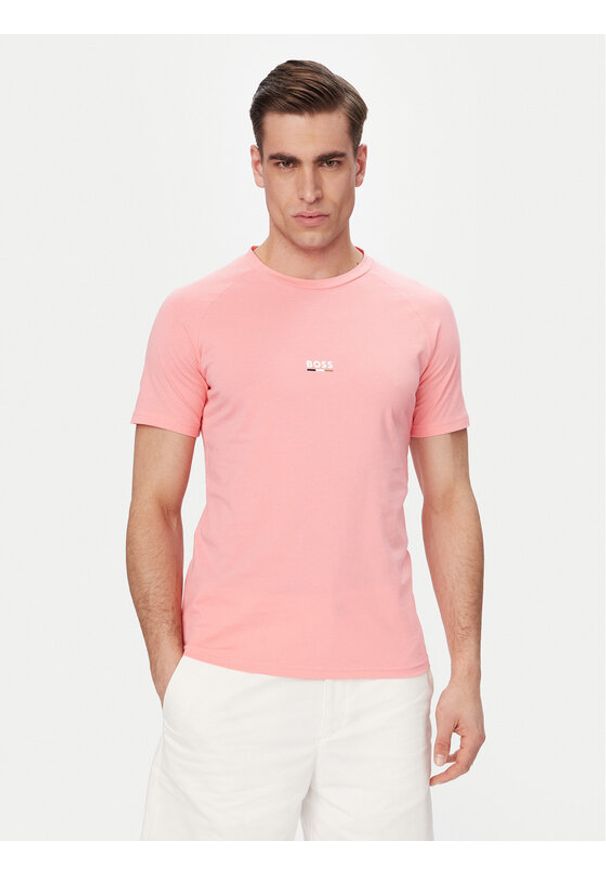 BOSS T-Shirt 50517970 Różowy jasny Slim Fit. Kolor: różowy. Materiał: bawełna