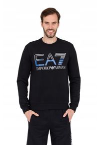 EA7 Emporio Armani - EA7 Czarna bluza męska z niebieskim logo, Rozmiar S. Kolor: czarny #5