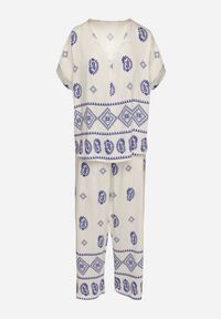 Born2be - Niebiesko-Biały Bawełniany Komplet Koszula i Szerokie Spodnie w Stylu Boho Ollirive. Kolor: niebieski. Materiał: bawełna. Wzór: aplikacja #5