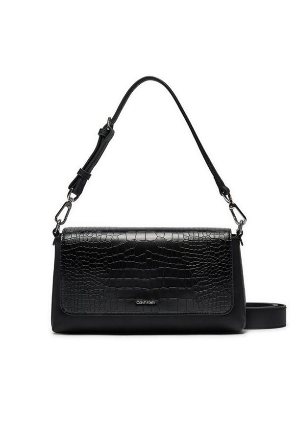 Calvin Klein Torebka Ck Must Shoulder Bag_Croco K60K612111 Czarny. Kolor: czarny. Materiał: skórzane